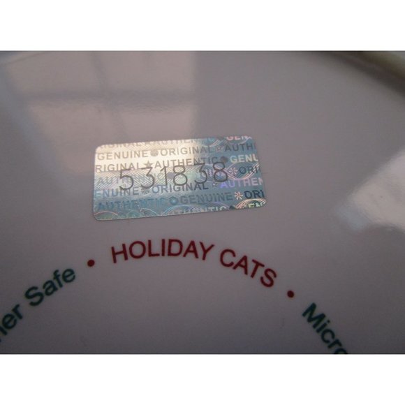 Sakura Fiddlestix Holiday Cat Red Coat Hat Stoneware Holly Rim Salad Plate EUC - Picture 6 of 6